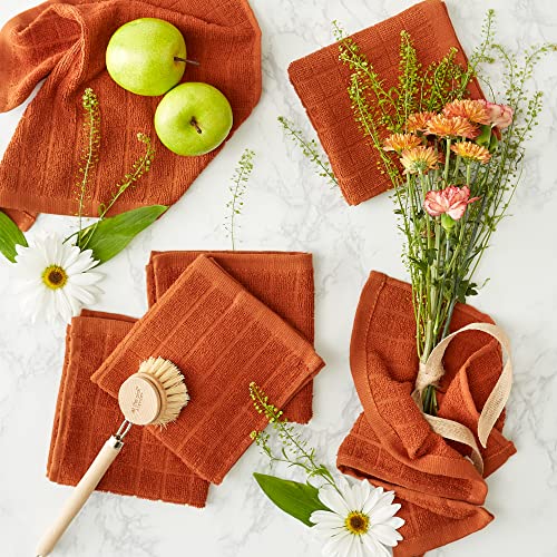 Basic Terry Collection Solid Windowpane Dishcloth Set (Cinnamon / 12x12")
