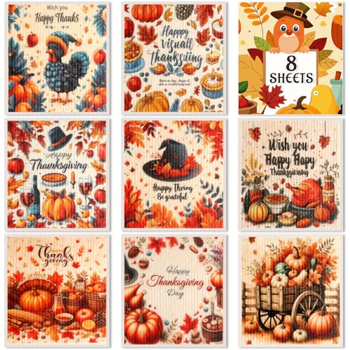 8 Pack Thanksgiving Swedish Dishcloths for Kitchen (8 Pack-thanksgiving Days)