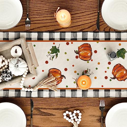 210 GSM Fall Table Runner Home Party Decor 13x120 Inch (13" x 120", Table Runner / Black/Beige/Orange)