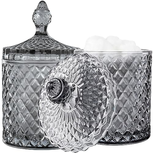 2 Pack Qtip Holder Apothecary Jars with Lid (23 oz (2 pack) / Grey)