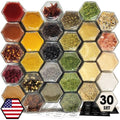 30 Set Magnetic Spice Jars for Refrigerator Hexagon Glass Spice Jars with Magnetic Lids