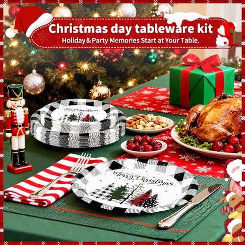 Fun Christmas Paper Plates (Christmas Black white Plaid / 50 Count (25-9" & 25-7"))