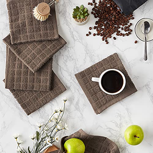 Basic Terry Collection Solid Windowpane Dishcloth Set (Brown / 12x12")
