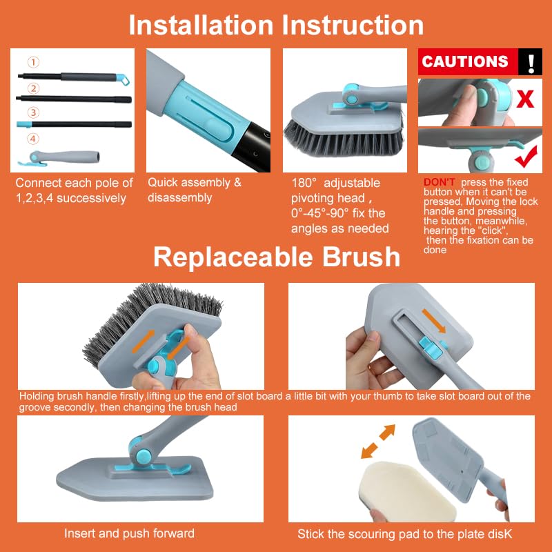 Long Handled Scrub Brush for Shower (Gray)