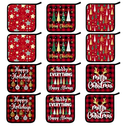 12 Pcs Pot Holders with Pocket (Red / Classic)