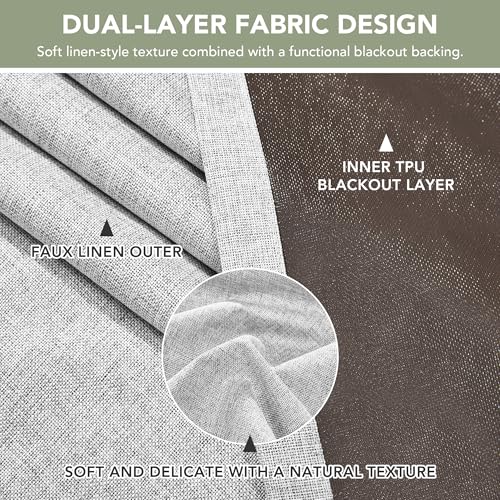 100% Blackout Linen Curtains for Bedroom Living Room 54 Inch Long (Light Grey/100% Blackout / 52"W x 54"L (Pack of 2))