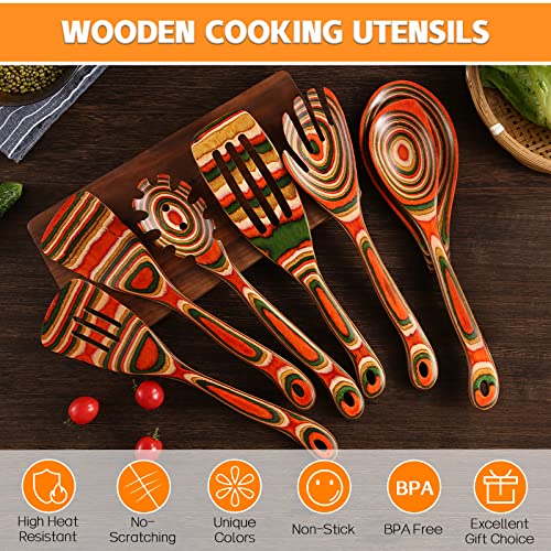 7Pcs Pakkawood Kitchen Utensils Set for Cooking (Colorful Spoon-7pcs)