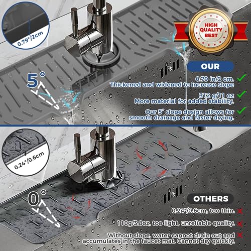 24" Splash Guard Plus Size Silicone Sink Faucet Drying Mat Handle Drip Catcher Tray Dish Sponge Holder Kitchen Accessories Protector Home Organization Gadgets Organizer (Grey(1Pack): 23.4"x5.7")
