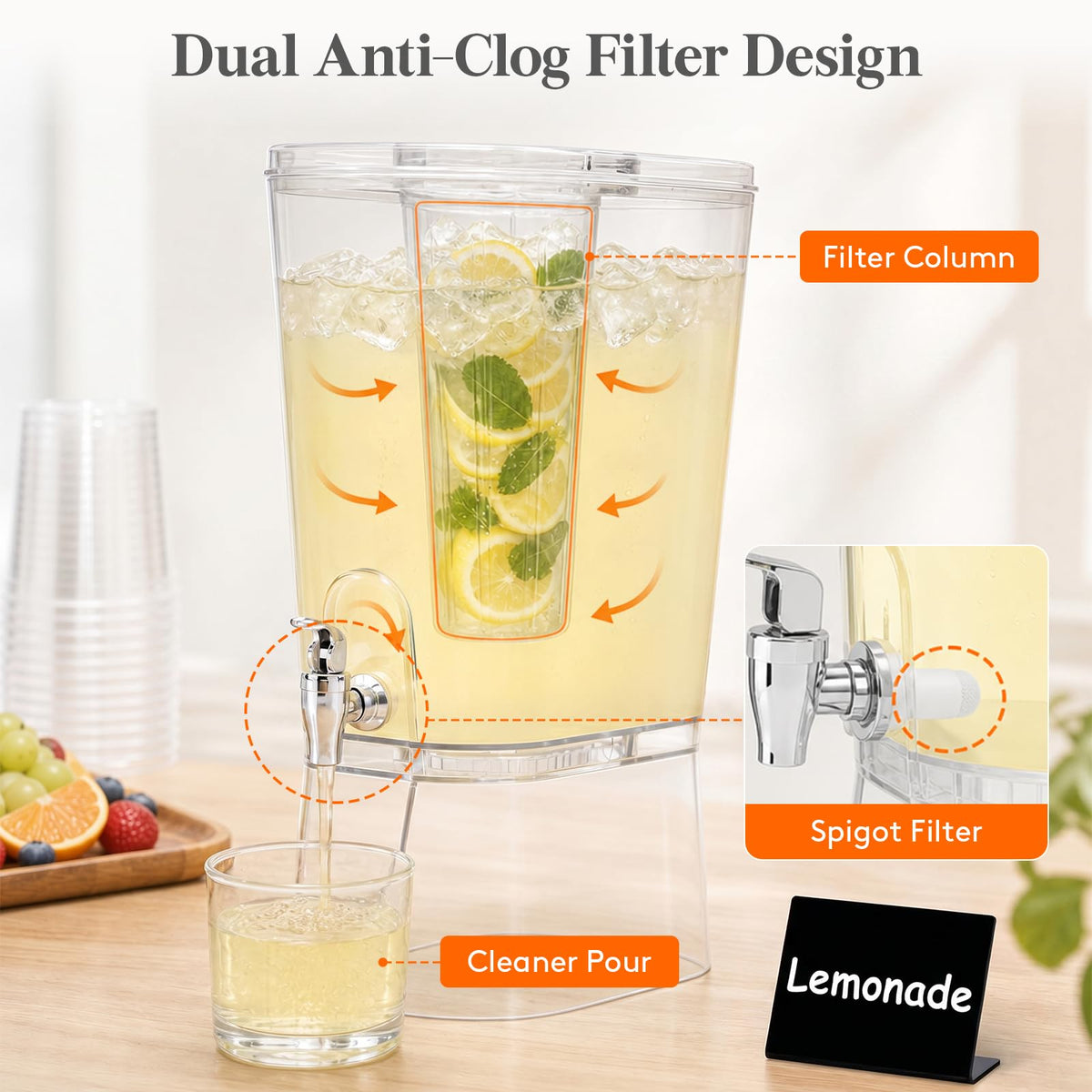 3 Gal Drink Dispenser with Fruit Infuser & Leak