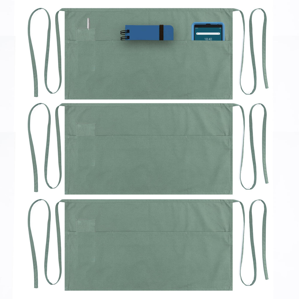Waist Apron with Pockets (Green - Pack of 3)