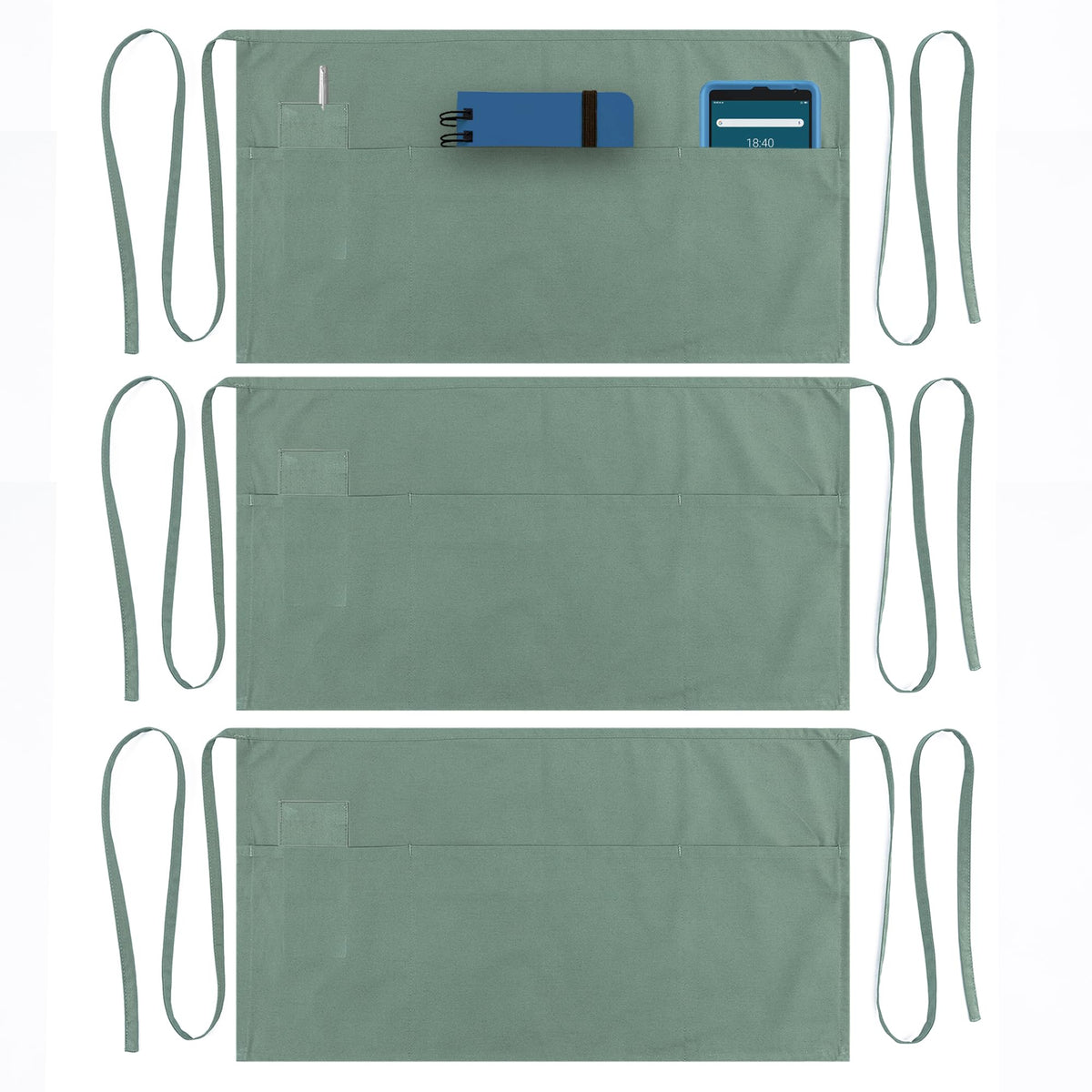 Waist Apron with Pockets (Green - Pack of 3)