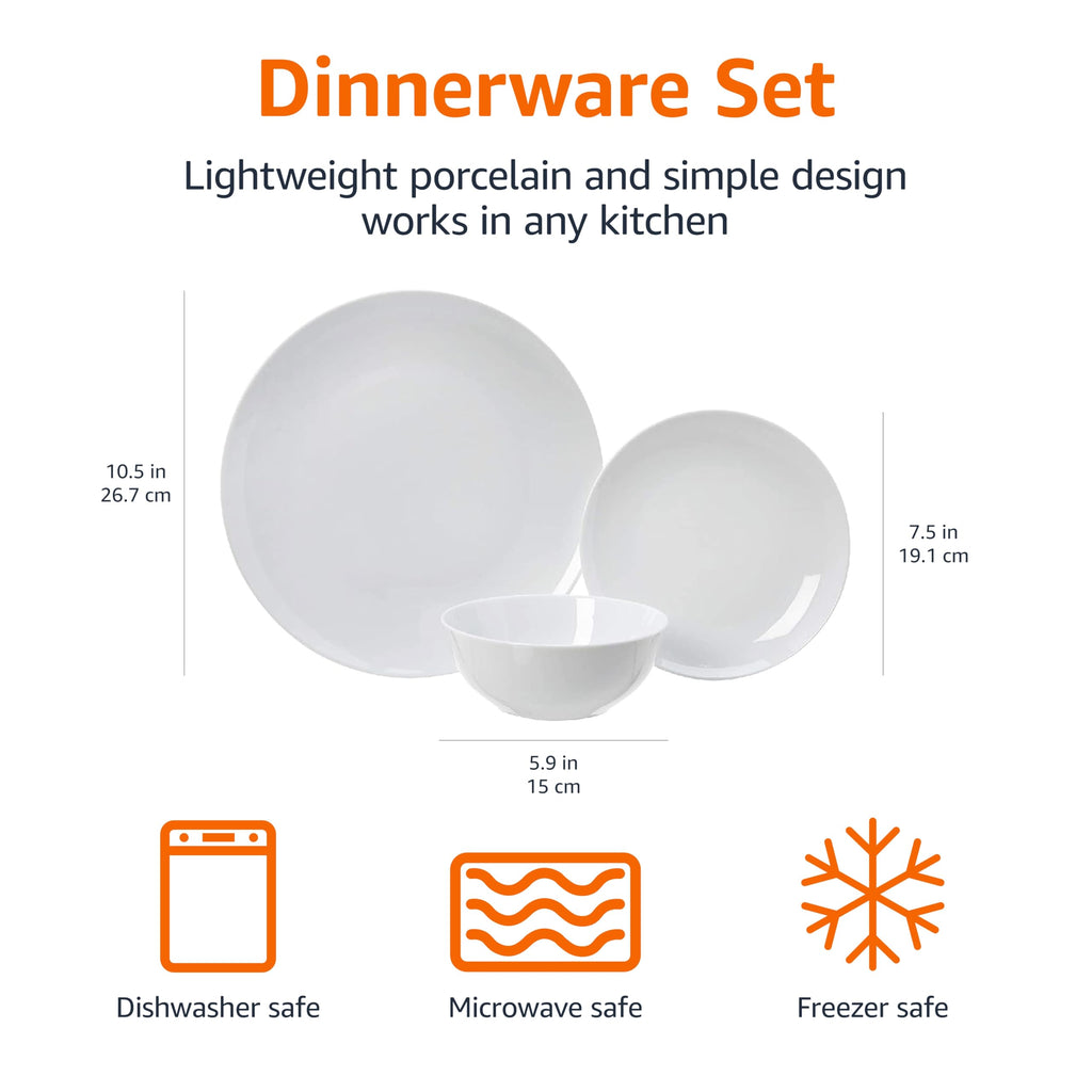 18 Piece Complete Kitchen Dinnerware Set (White Porcelain Coupe)