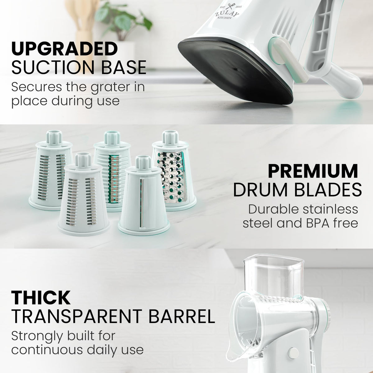 Rotary Cheese Grater Manual Hand Crank 5 Blade Shredder (5 Blades / White)