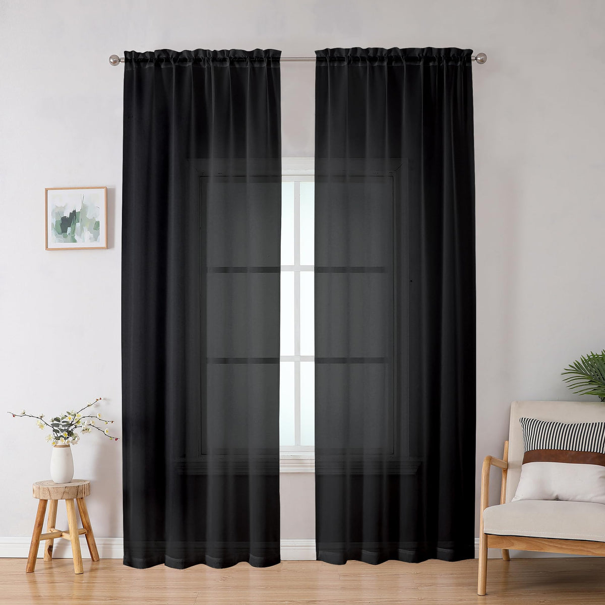Black Sheer Curtains (Black / 42"W x 78"L (Pack of 2))