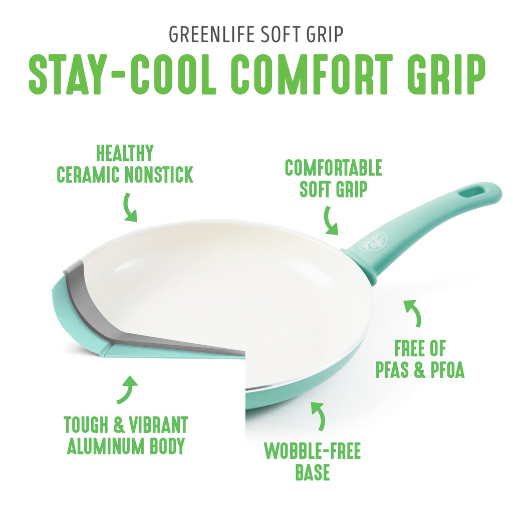 Soft Grip Healthy Ceramic Nonstick (15 Piece Cookware Set / Turquoise)