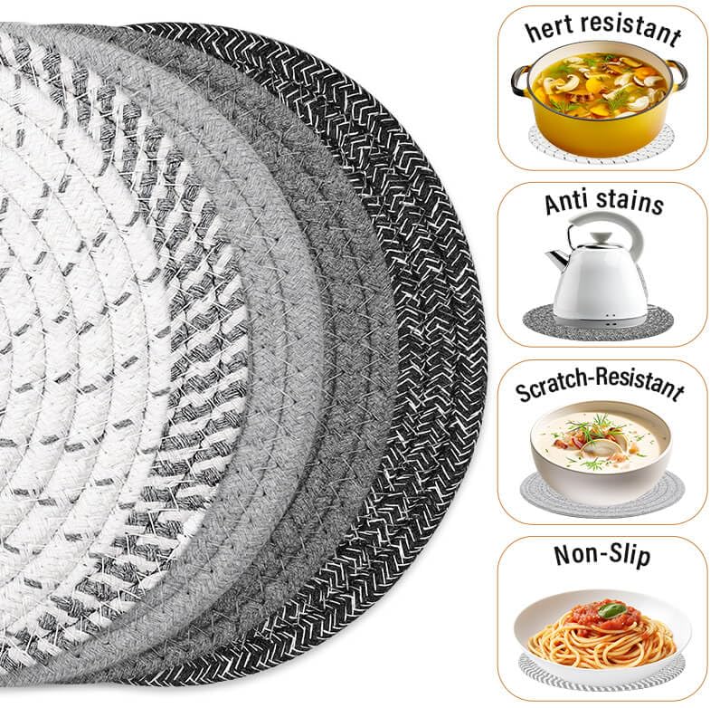 Trivet Mats Set for Hot Dishes (Gray / 7")
