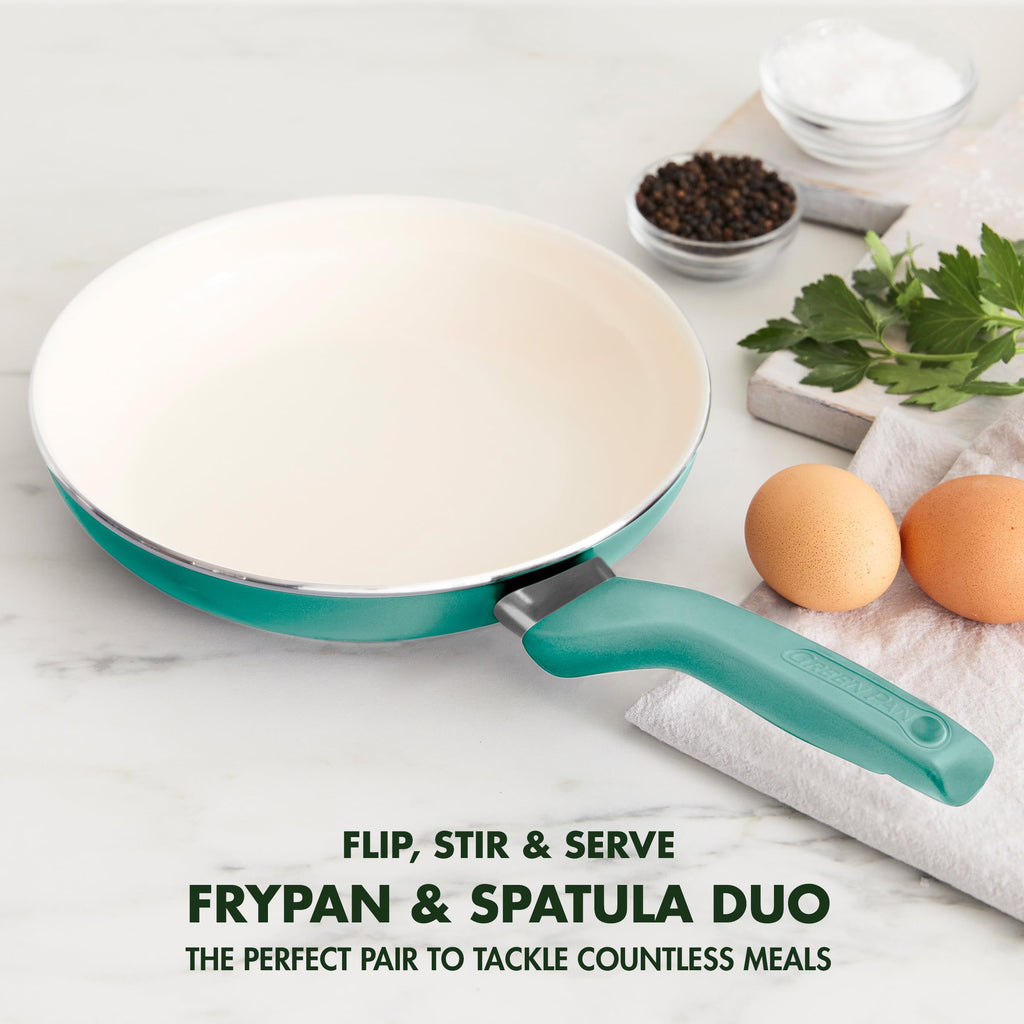 Rio Healthy Ceramic Nonstick 8" Frying Pan Skillet and Silicone Spatula Set (8" and Spatula Set / Turquoise)