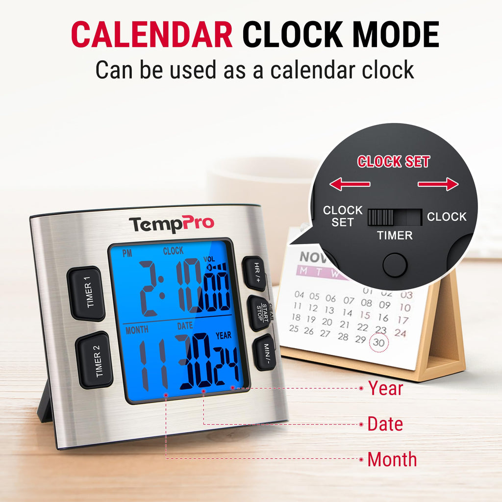 TM02 24H Kitchen Timer with Clock Mode & Dual Digital Timers