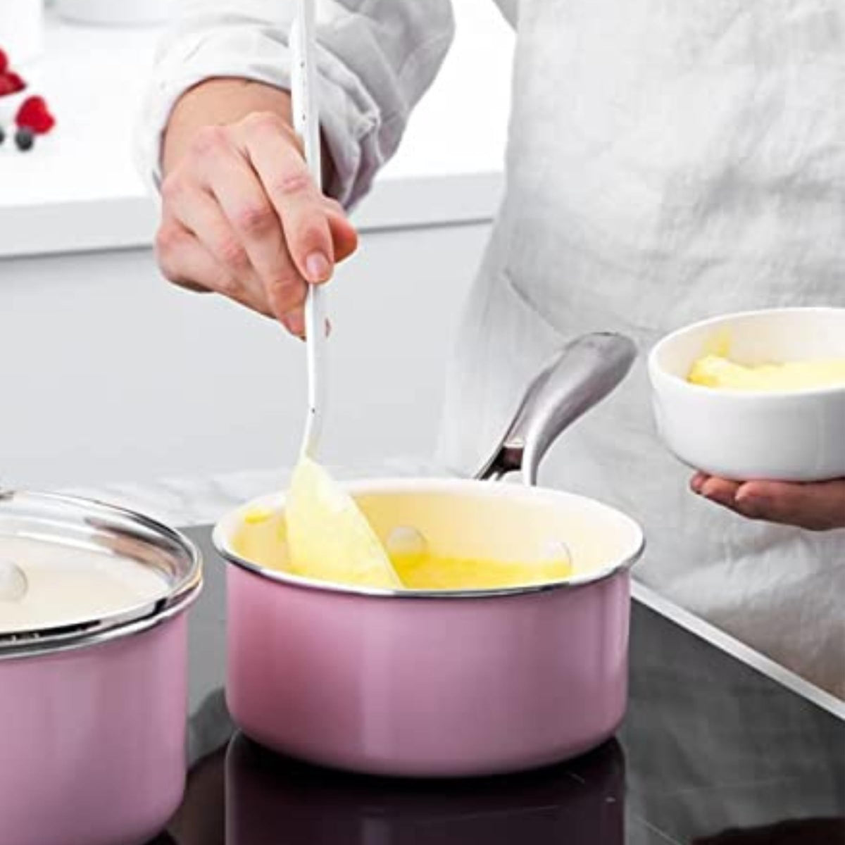 Artisan Healthy Ceramic Nonstick (Pink / 1QT and 2QT Saucepan Pot Set / Induction)