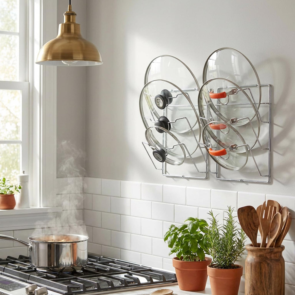 2-Pack Door/Wall Mount Pot Lid Organizer Rack, Chrome (Chrome)