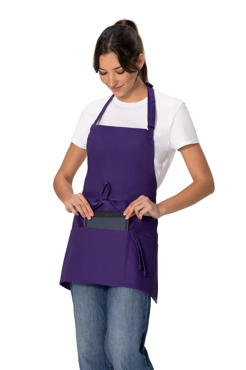 Unisex Three Pocket Apron (Purple, 1 Pack)