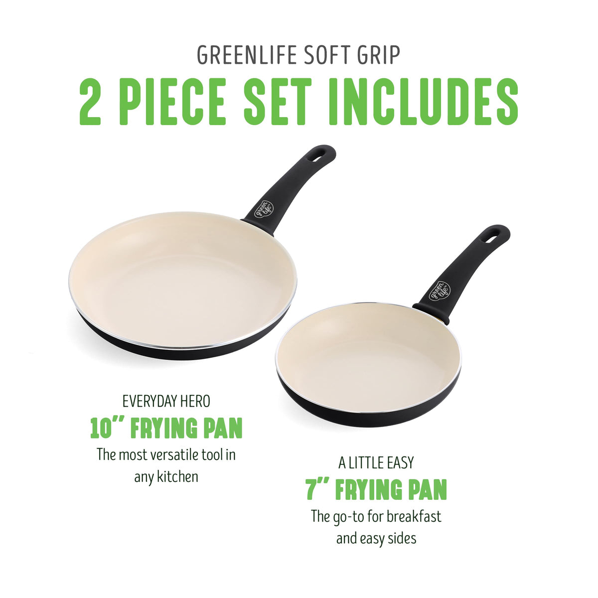 2 Piece 7” & 10” (7" & 10" Frying Pan Skillet Set / Black & Cream)