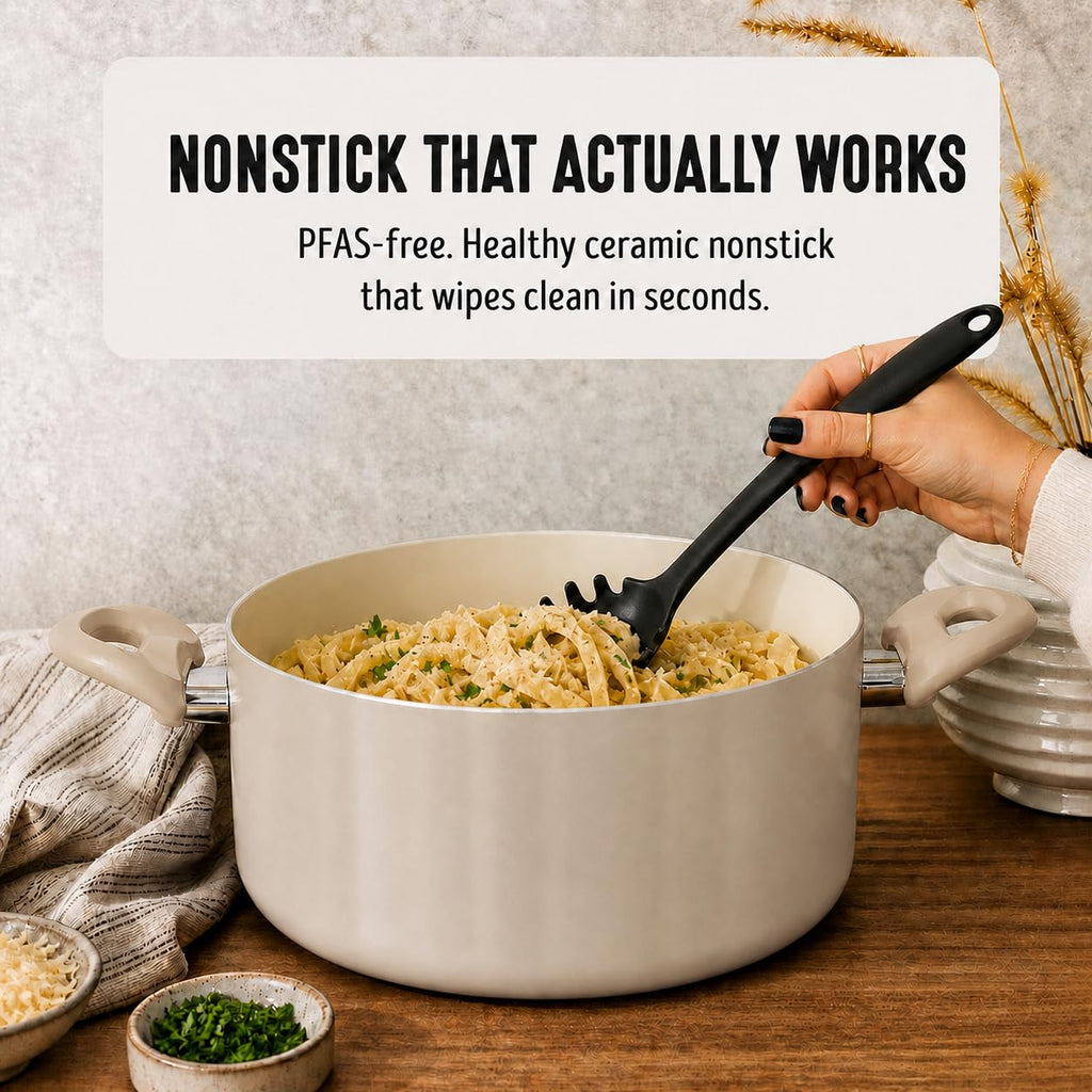 5QT Ceramic Nonstick Stockpot with Lid (5 Quarts / Beige Taupe)