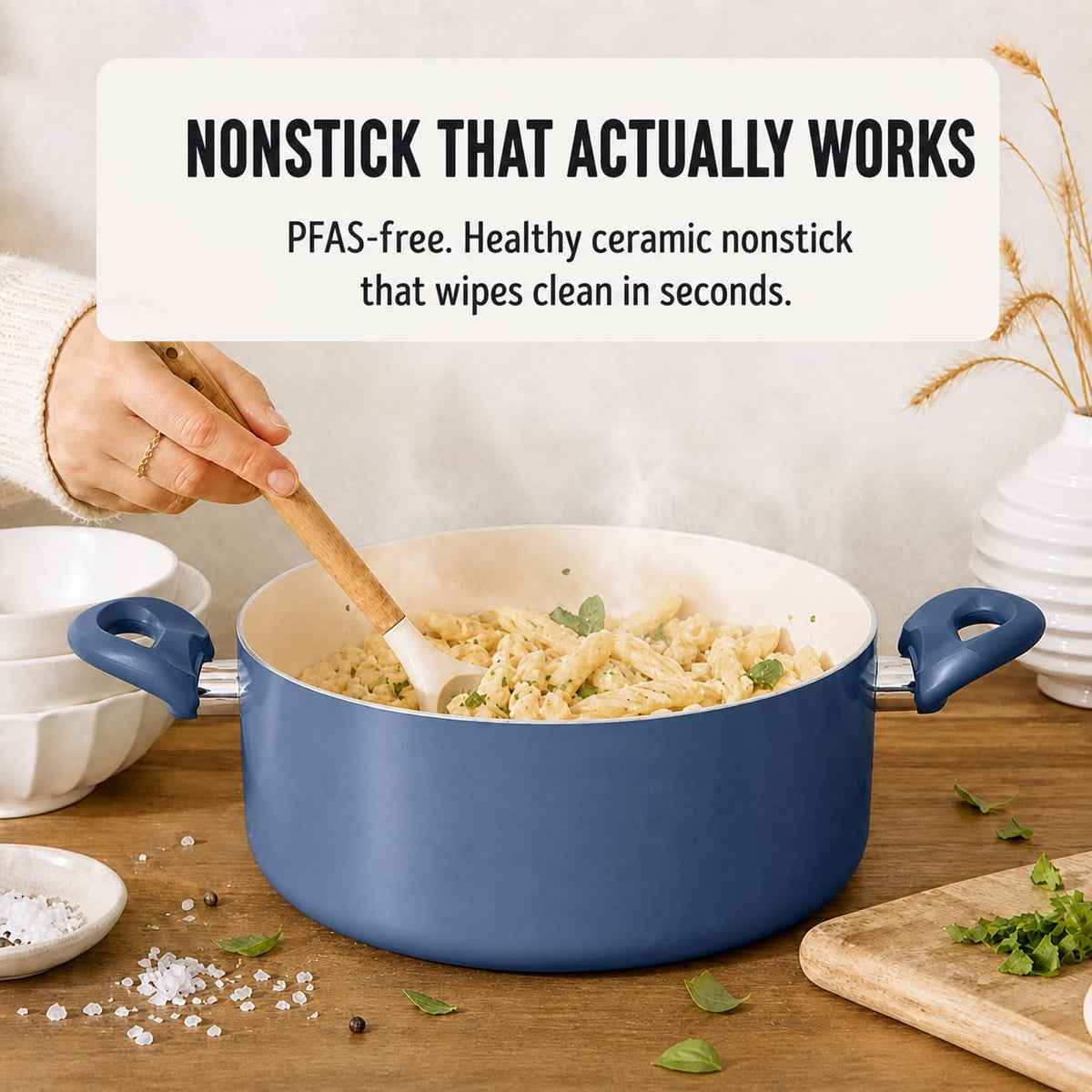5QT Ceramic Nonstick Stockpot with Lid (5 Quarts / Slate Blue)