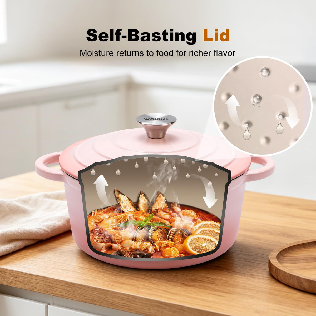 4 QT Enameled Cast Iron Round Dutch Oven With Lid (PINK / 4Qt)