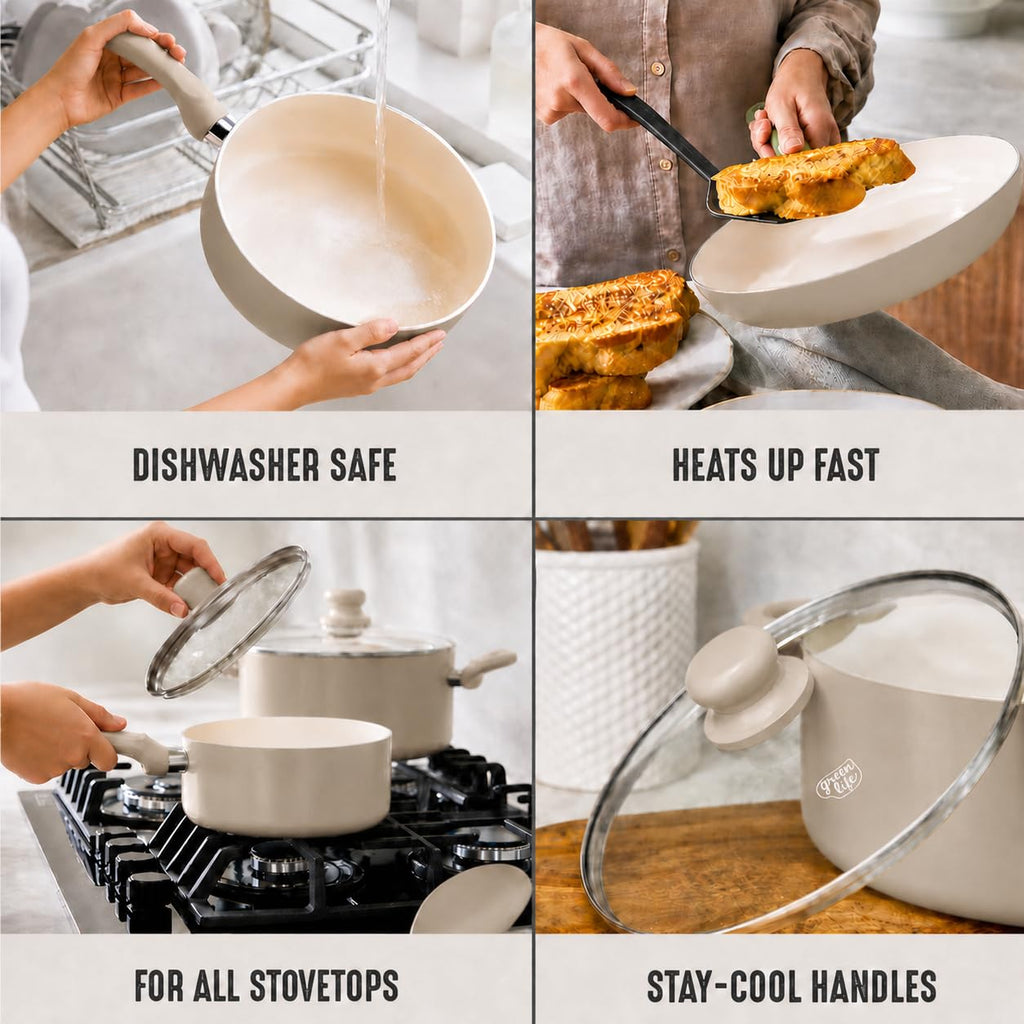 5QT Ceramic Nonstick Stockpot with Lid (5 Quarts / Beige Taupe)