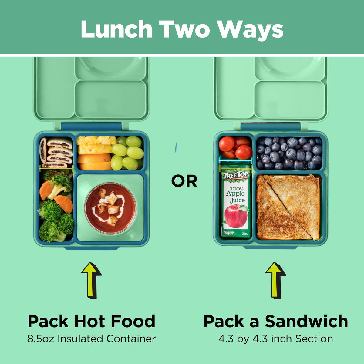 OmieBox Kids Insulated Leakproof Bento Lunch Box with Food Jar (8.5 Ounces / Meadow)