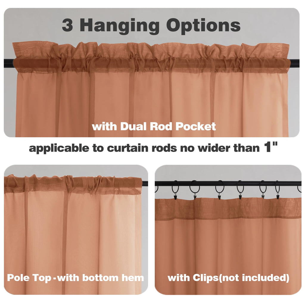 Orange Sheer Curtains 78 Inches Long 2 Panels Set for Living Room (Orange / 42"W x 78"L (Pack of 2))