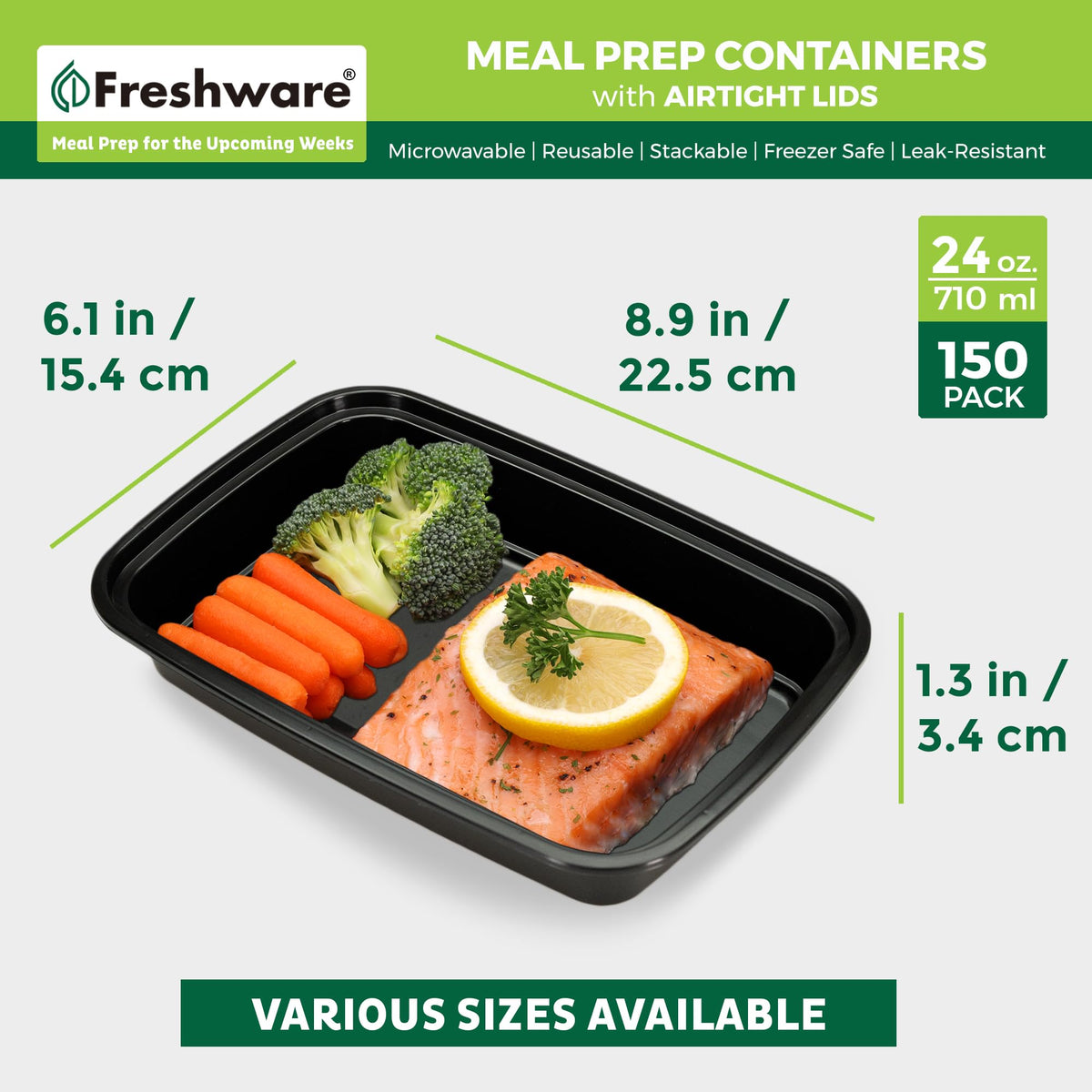 Meal Prep Containers [150 Pack] 1 Compartment with Lids (24OZ-150PK)