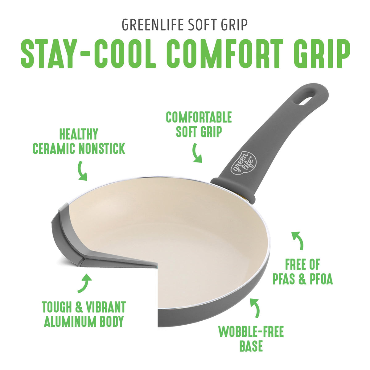 16 Piece Ceramic Nonstick Pots & Pans Cookware Set (16 Piece Cookware Set / Soft Grip / Gray)