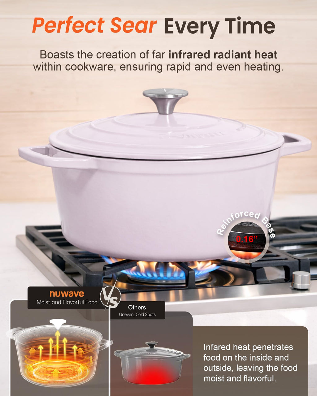 6QT Cast Iron Dutch Oven Pot with Lid (Chiffon)