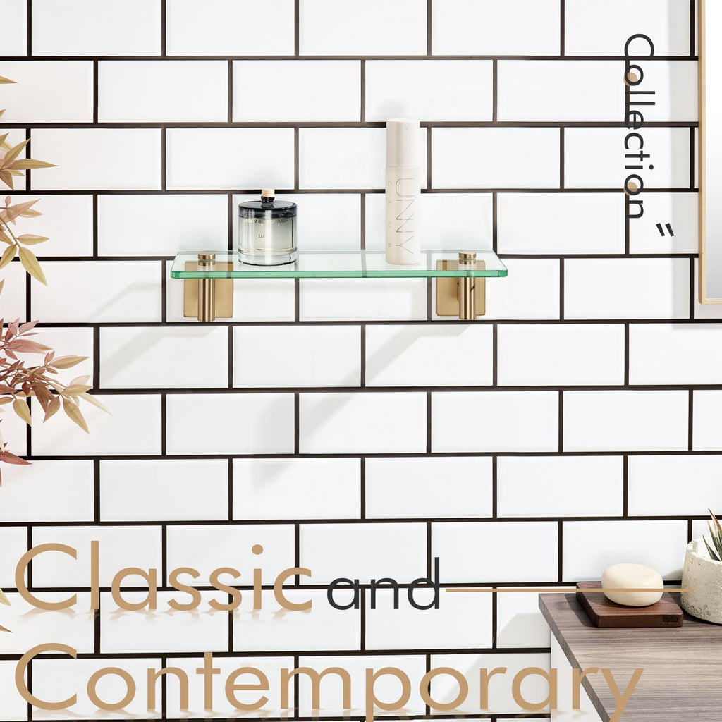 Wall Shelves Bathroom Hardware Glass Floating Shelf 12 (Champagne Bronze / 12-Inch)