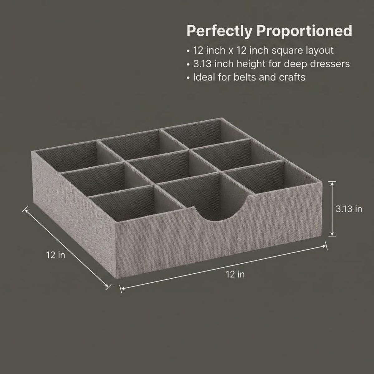 Grey 728 1 Deep 9 Section Drawer Organizer Box for Storage 12 in x 3.13 (Grey)