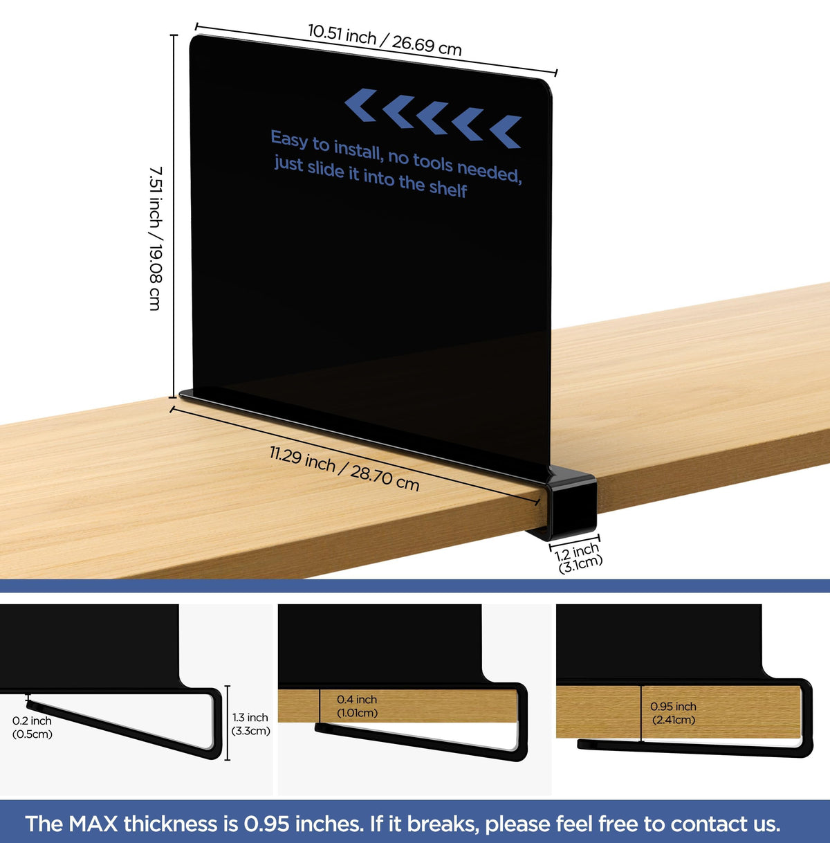6 Black Shelf Dividers (Black / 6 PCS)