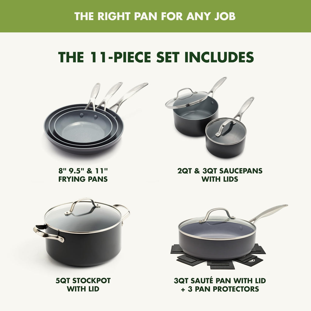 Valencia Pro 11 Piece Cookware Set Ceramic Nonstick Pots & Pans (11 Piece Cookware Set / Gray)