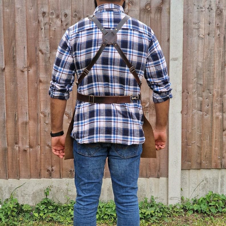 Full Grain Leather & Canvas Apron (Dark Brown)