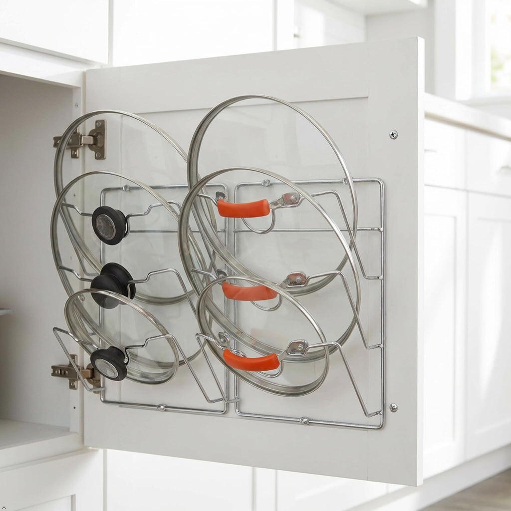 2-Pack Door/Wall Mount Pot Lid Organizer Rack, Chrome (Chrome)