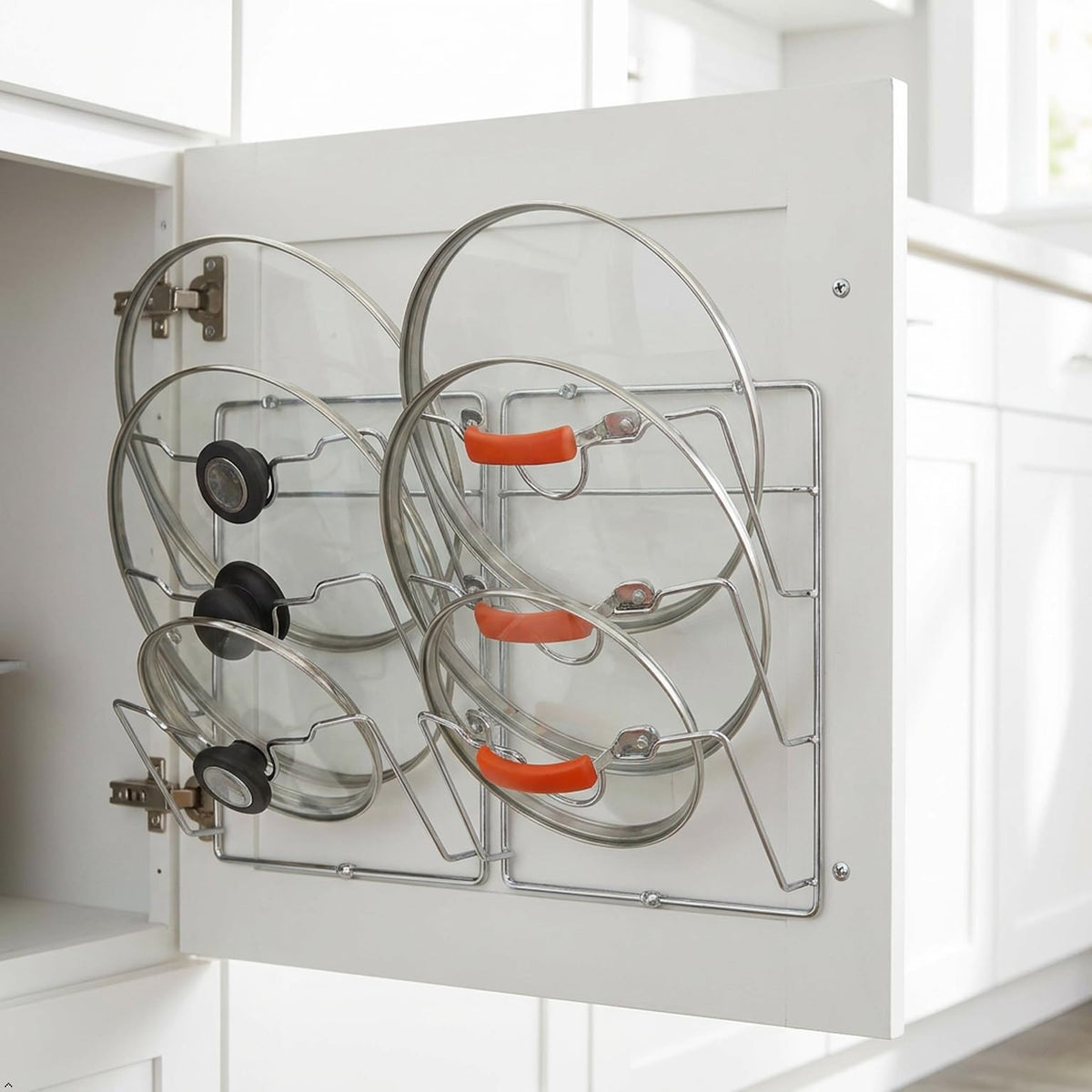 2-Pack Door/Wall Mount Pot Lid Organizer Rack, Chrome (Chrome)