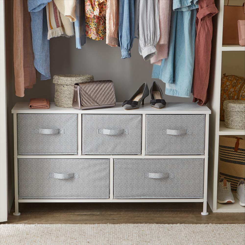 Extra Wide Fabric 5 (White / Organizer Unit + Grey Drawers)