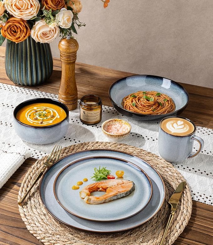 Ceramic Dinner Plates Set of 6 (10.5 Inch for 6 / Reactive-Gray White)