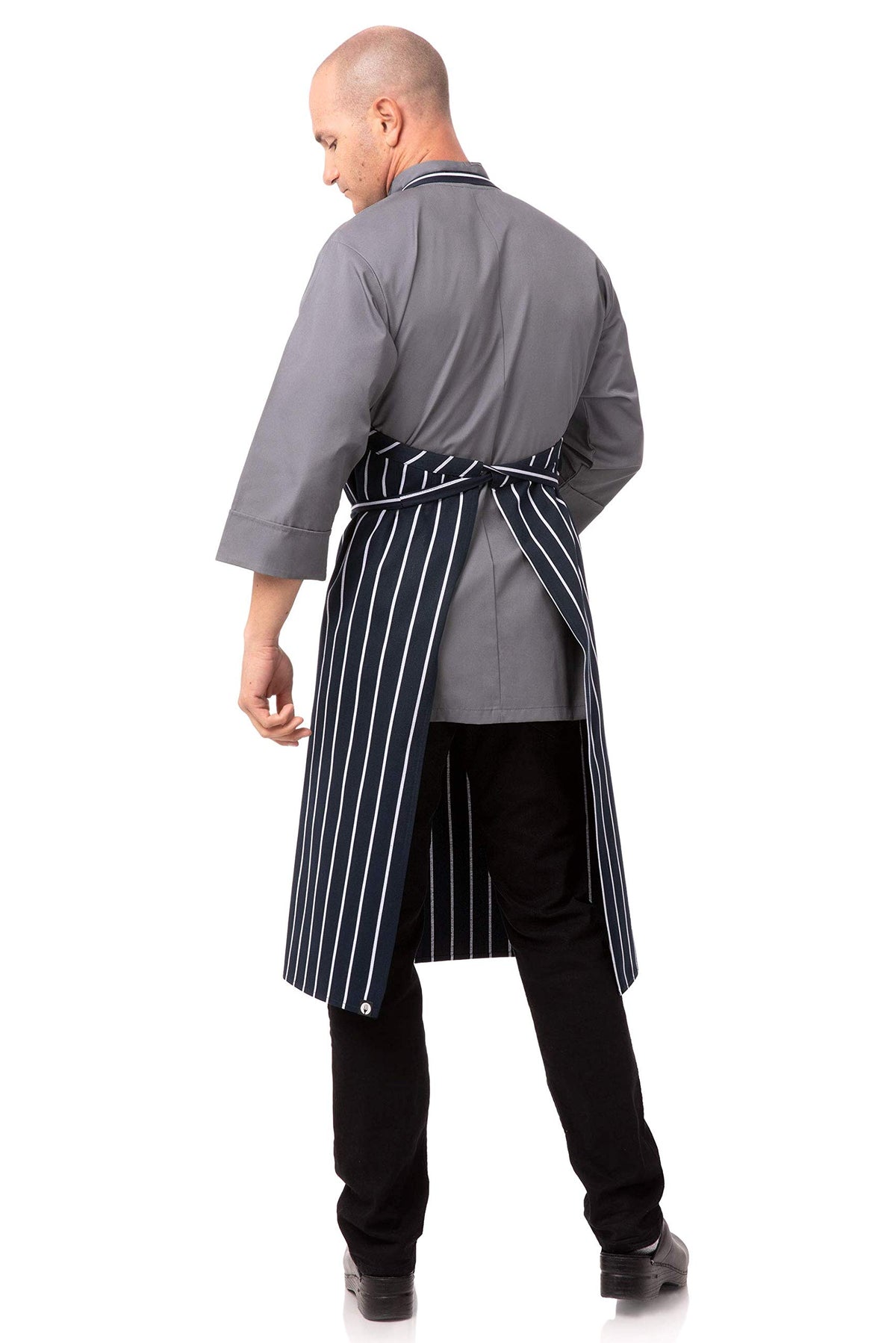 Unisex English Chef Apron (Navy W/ Chalk Stripe)