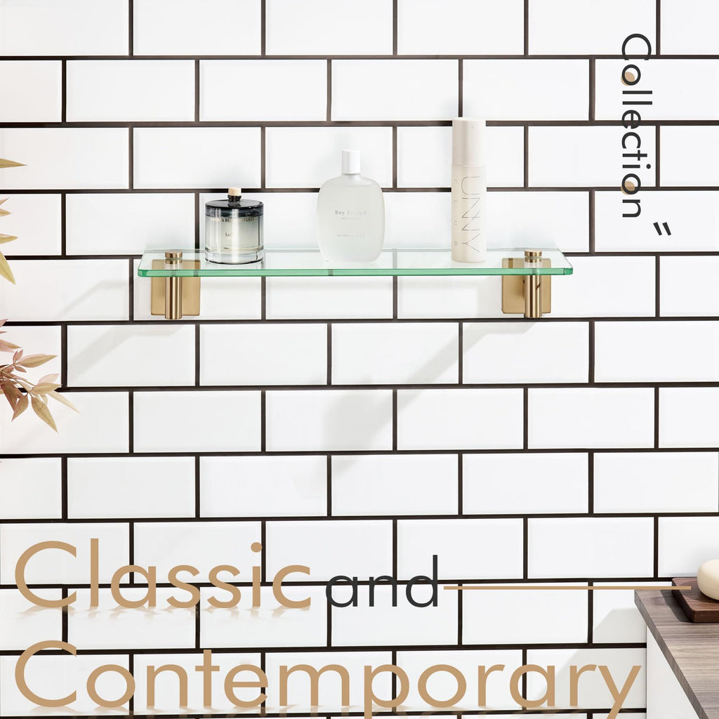 Wall Shelves Bathroom Hardware Glass Floating Shelf 20 (Champagne Bronze / 20-Inch)