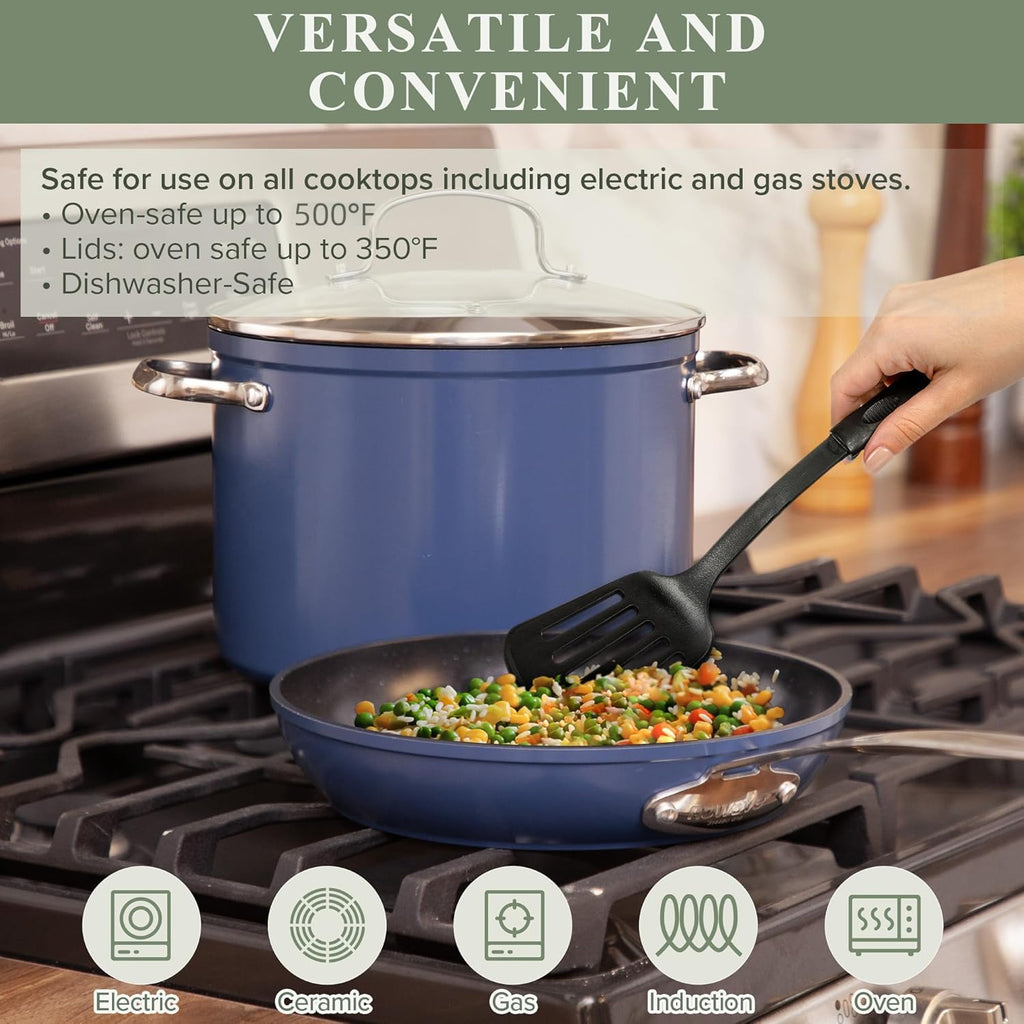 Healthy Duralon Blue Ceramic Nonstick Cookware Set (Deep Blue / 12pc Cookware Set / Cookware Set)