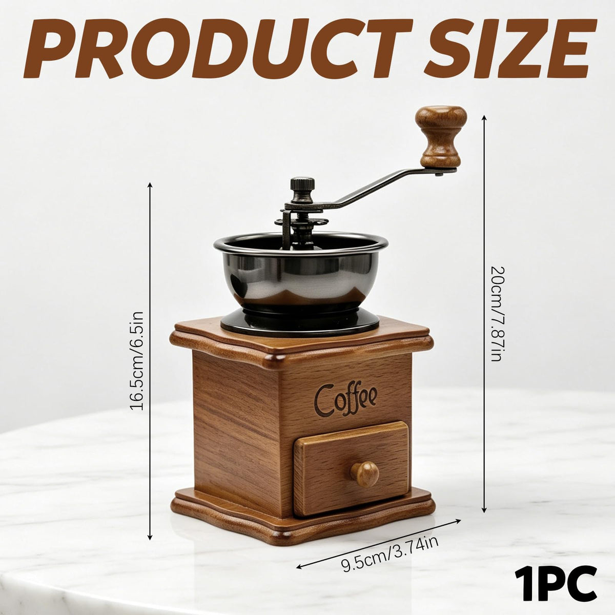 Wooden Manual Coffee Grinder with Porcelain Burr