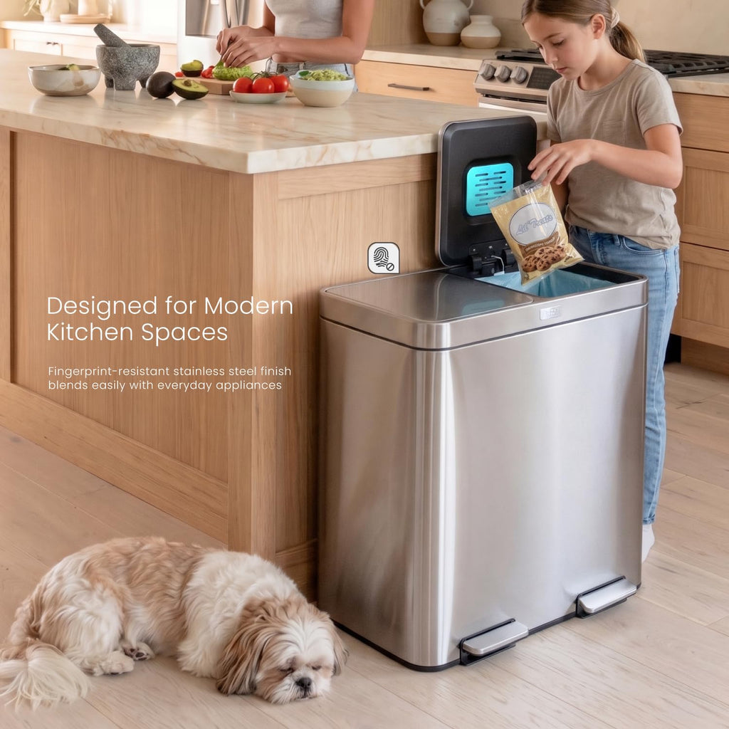 16 Gallon Kitchen Trash Can with Dual Compartments (Silver / 16 Gallon)