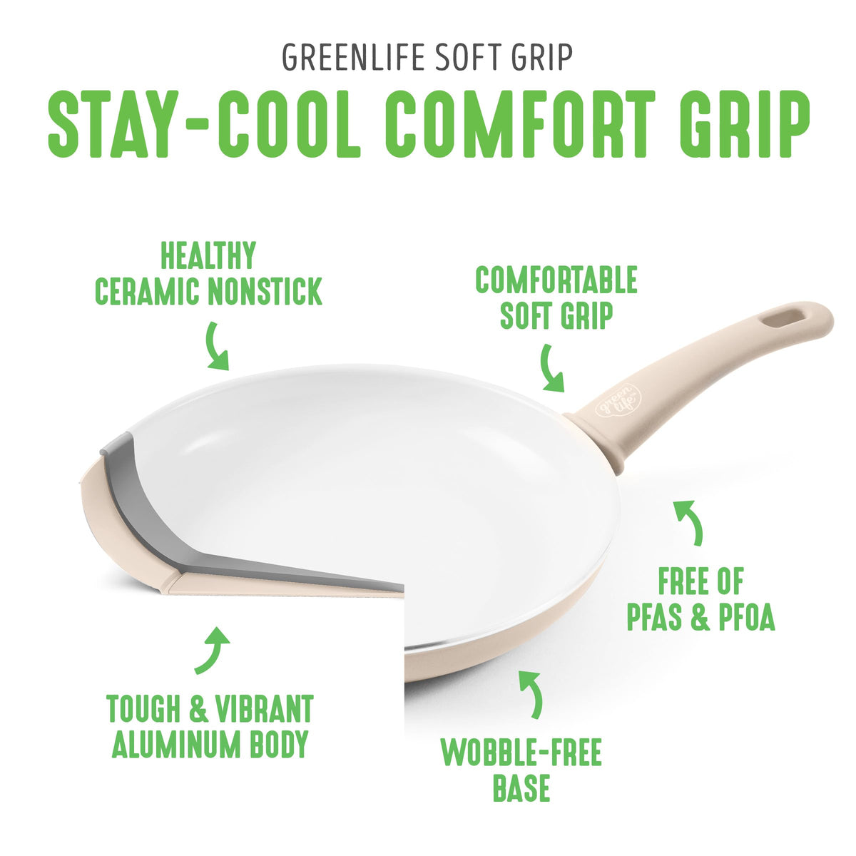 16 Piece Ceramic Nonstick Pots & Pans Cookware Set (16 Piece Cookware Set / Soft Grip / Taupe)